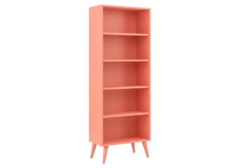 Isolated coral bookcase with shelves for home decor, storage, furniture or display item