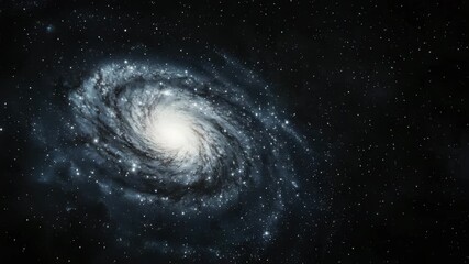 Spiral galaxy featuring a bright central core and dust lanes against a backdrop of distant stars in a dark night sky - Powered by Adobe