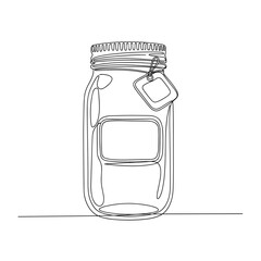 Mason jar with label tag in black and white line art style