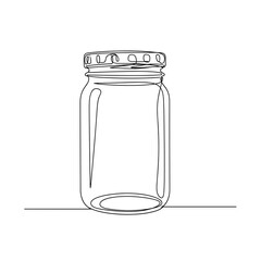 Mason jar with metal lid in black and white line art style
