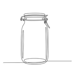 Glass jar with clamp lid in black and white line art style