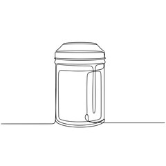 Lidded plastic jar sketch in black and white line art style