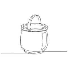 Plastic bucket with handle in black and white line art style