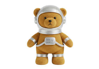 Isolated Astronaut Teddy Bear, Plush Toy in Space Suit. Adventure in Outer Space
