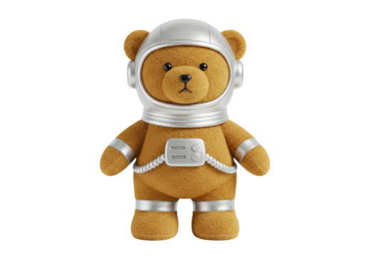 Isolated Astronaut Teddy Bear, Plush Toy in Space Suit. Adventure in Outer Space