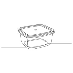 Plastic food container sketch in black and white line art