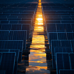 Solar Power Plant at Sunrise Generating Clean Renewable Energy