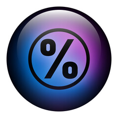 Glass Round Button featuring a Percentage icon inside a Ring with Blue and Purple Neon Light