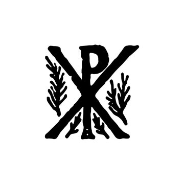Monogram of Christ. Vintage religious Christogram on white background