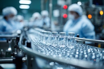 Pharmaceutical Vaccine Production in Modern Laboratory. Automated laboratory innovations in pharmaceutical manufacturing cleanroom biotechnology enhancements. High quality