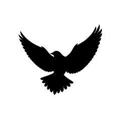 Black bird silhouette graphic with wings spread in flight motion