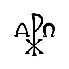 Monogram of Christ. Vintage religious sign "I'm Alpha and Omega" on white background