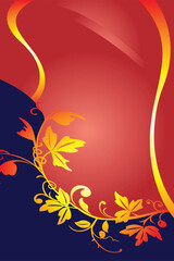 Elegant Floral Design Featuring Golden Vines and Leaves Against Red Backdrop for Invitations and Greetings Card with Ornate Accents