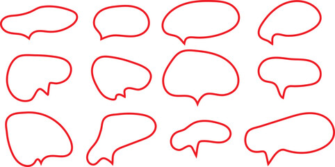  hand-drawn red speech bubble outlines set