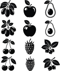 Hand drawn fruit set in black and white style