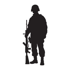 Fototapeta premium Armed soldier standing silhouette on white background