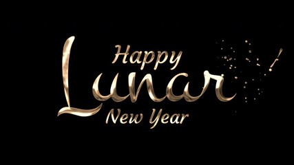 Festive animated greeting with elegant gold lettering for the Lunar New Year celebration, featuring shiny cursive text that sparkles on a simple black background - Powered by Adobe
