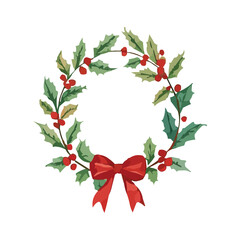 watercolor christmas wreath vector illustration
