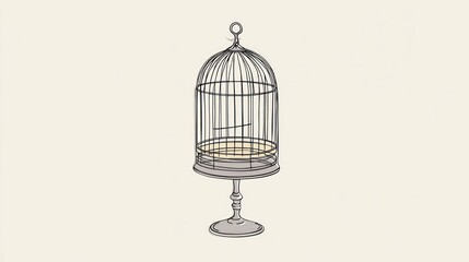 Empty birdcage illustration on light background for conceptual design