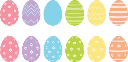 Cute Pastel Colored Easter Eggs Collection with Floral, Striped, and Chevron Patterns for Spring Holiday Design Vector.