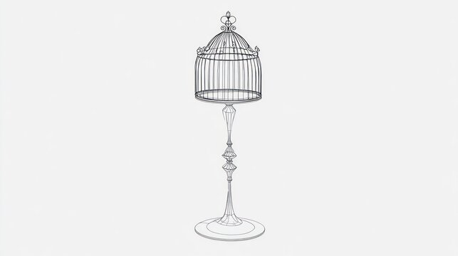 Elegant birdcage illustration on white background concept of freedom copy space