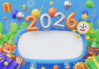 Obraz premium A brightly colored 3D New Year's card for kids