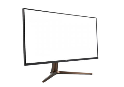 Isolated computer monitor, display screen for desktop PC with brown base and black frame