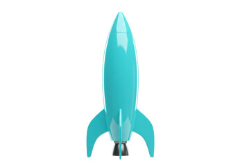 Isolated glossy blue rocket ship, space vehicle, 3D rendering illustration, futuristic design