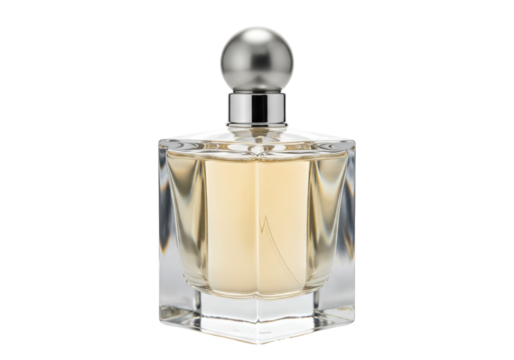 Isolated rectangular perfume bottle with metal ball cap elegant luxurious fragrance