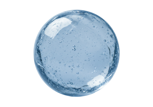 Isolated light-blue glass ball with tiny air bubbles inside it for creative design work