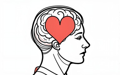 line art world mental health day poster with human head and heart. High quality