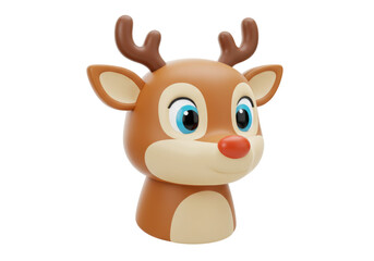 Isolated Christmas Rudolph reindeer head with red nose and brown antlers, cute holiday icon