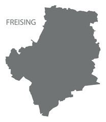 Freising city map with boroughs grey illustration silhouette shape