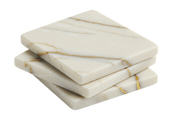 Isolated stack of square drink coasters made of marble with gold veins for beverages