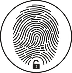 Fingerprint with an open lock concept for biometric security, identity verification, and personal data protection in a digital world