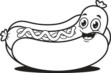 Obraz premium A cheerful cartoon hot dog with a playful expression, complete with mustard and relish, set against a clean, creating a fun and inviting image