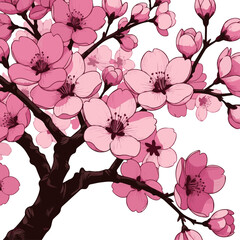 Isolated a 3D Pink flowers realitick isolated. Flower blossom sakura. Design spring tree vector art with white background