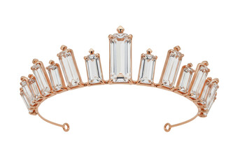 Isolated tiara with clear crystal rectangles and bronze metal setting for princess costume © Natasha