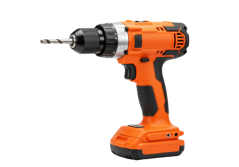Isolated cordless drill tool, orange and black power equipment for home improvement projects