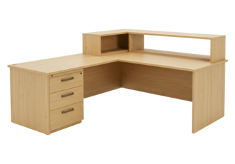 Isolated Wooden Office Desk Corner, Contemporary Design, Workplace Furniture with Storage