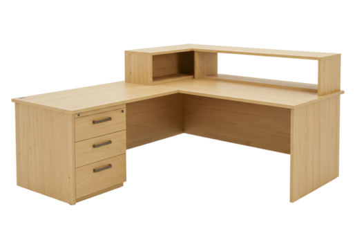 Isolated Wooden Office Desk Corner, Contemporary Design, Workplace Furniture with Storage