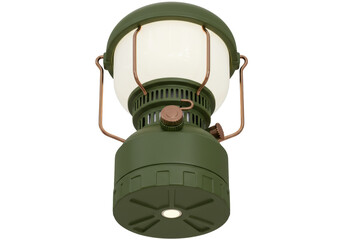 Isolated classic green camping lantern portable battery-powered light source equipment