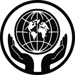 Hands protectively holding a stylized globe representing global health initiatives
