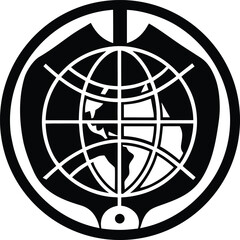 Global health shield icon with world map illustration