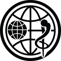 Global health care icon with globe and medical cross