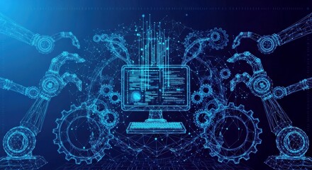Digital Computer Screen Robotic Arm Innovative Web Development