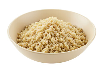 Isolated bowl of cooked quinoa ready to eat, healthy grains for vegan meal or dietary ingredient