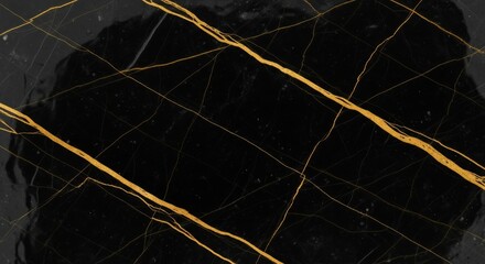 Black marble with gold veins, close-up texture background.