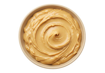 Isolated bowl of creamy peanut butter, smooth texture, delicious and nutritious spread