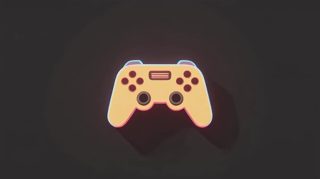 A stylized yellow video game controller with brown buttons and joysticks on a dark grey background with a subtle shadow.